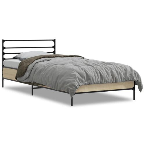 Sengeramme 100x200 cm konstrueret træ og metal sonoma-eg