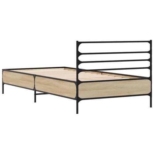Sengeramme 100x200 cm konstrueret træ og metal sonoma-eg
