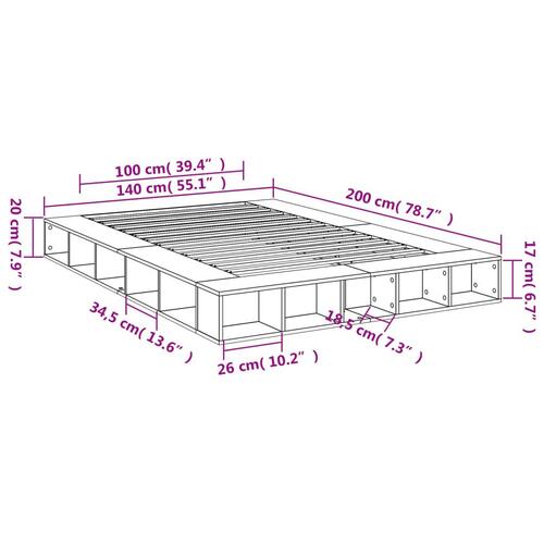 Sengestel 140x200 cm massivt træ sort