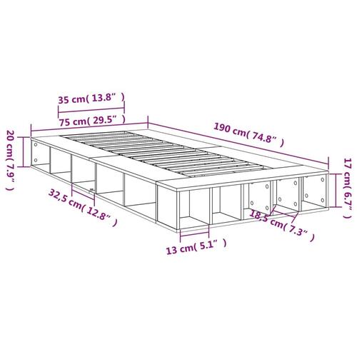Sengeramme 75x190 cm konstrueret træ sonoma-eg