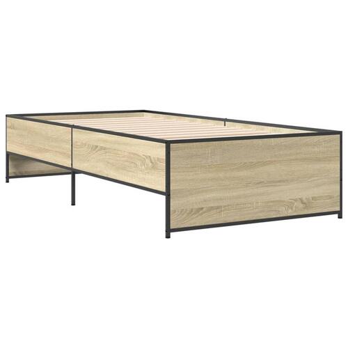 Sengeramme 90x190 cm konstrueret træ og metal sonoma-eg