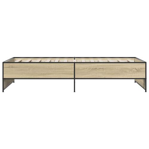Sengeramme 90x190 cm konstrueret træ og metal sonoma-eg