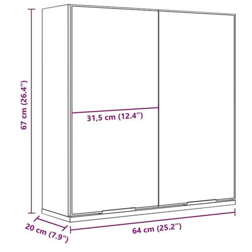Badeværelsesskab med spejl 64x20x67 cm konstrueret træ sort