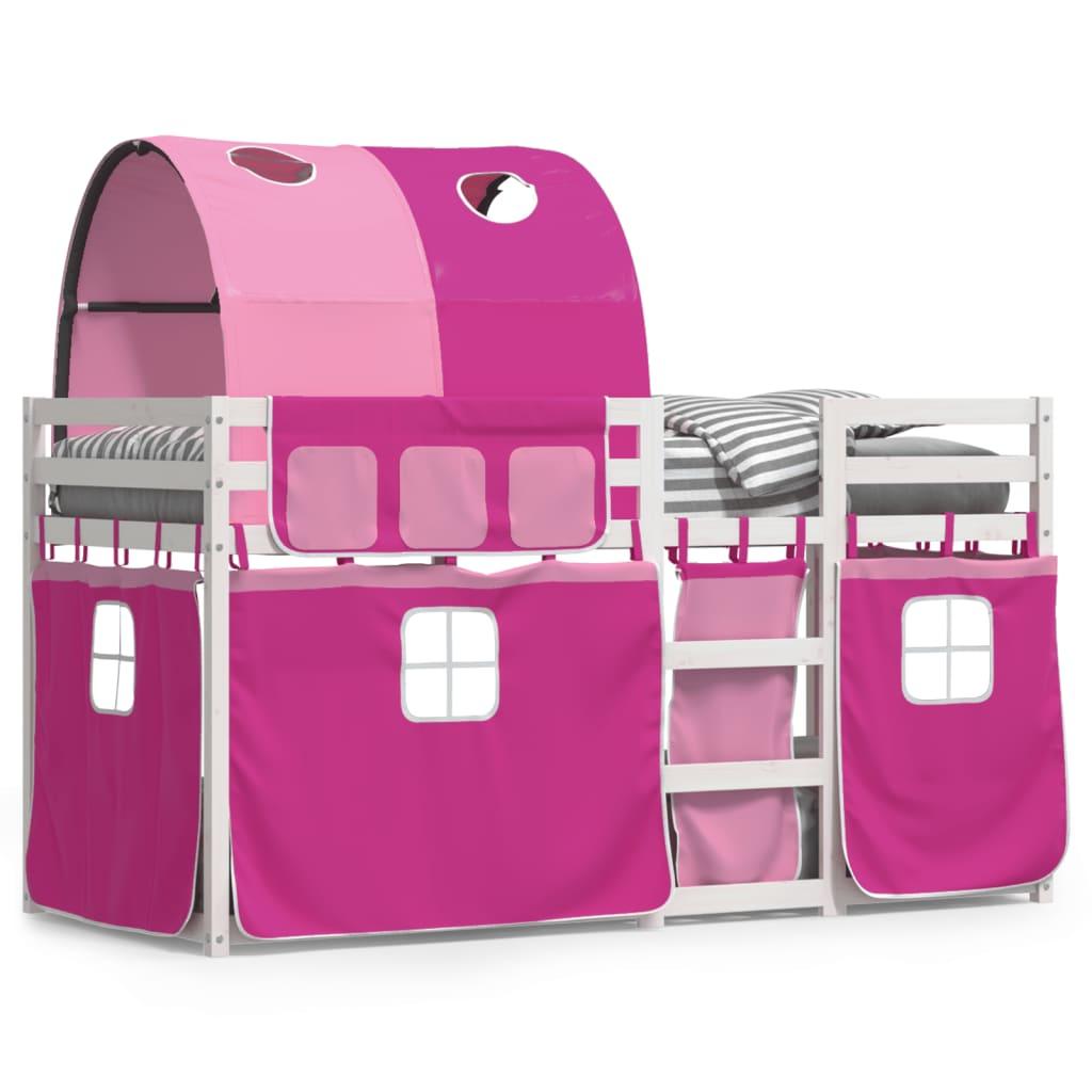Køjeseng med gardiner 90x200 cm massivt fyrretræ pink billede