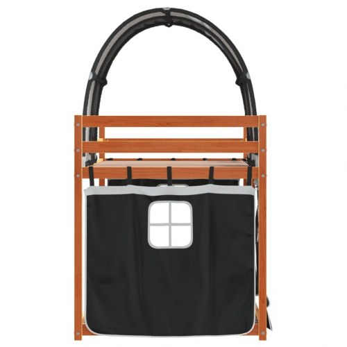 Køjeseng med gardiner 80x200 cm massivt fyrretræ hvid og sort