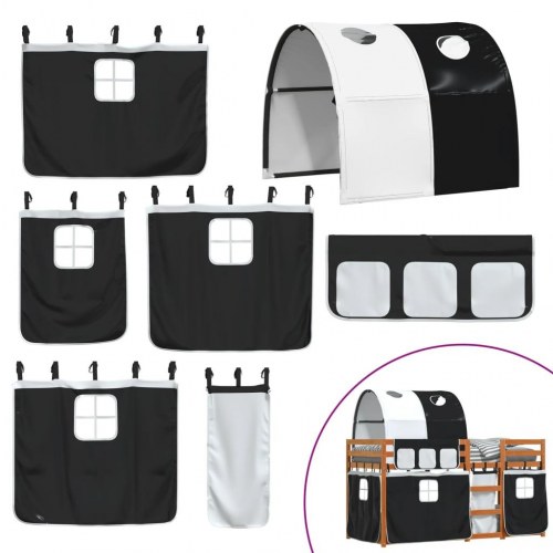 Køjeseng med gardiner 80x200 cm massivt fyrretræ hvid og sort