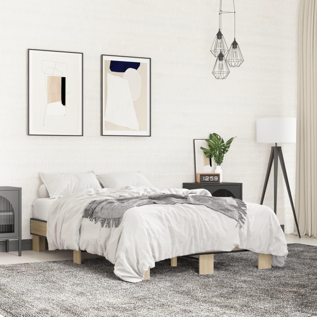 Sengestel 140x200 cm konstrueret træ og metal sonoma-eg