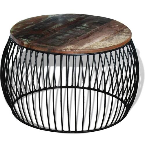 Sofabord rundt 68x37 cm massivt genbrugstræ