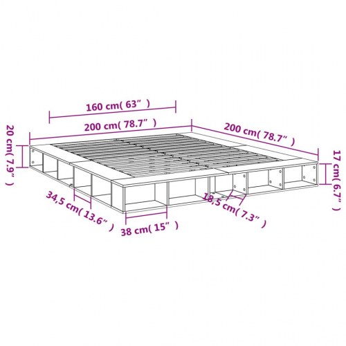 Sengestel 200x200 cm konstrueret træ sonoma-eg