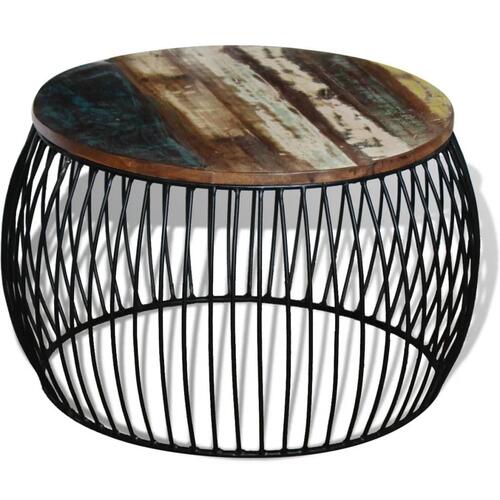 Sofabord rundt 68x37 cm massivt genbrugstræ