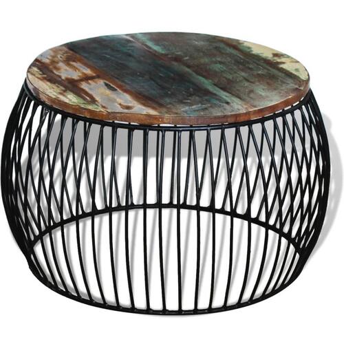 Sofabord rundt 68x37 cm massivt genbrugstræ