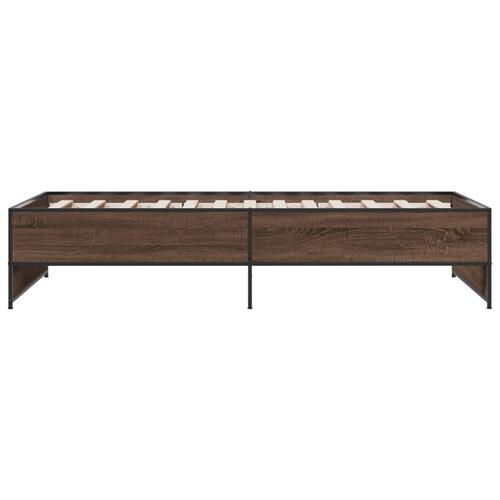 Sengeramme 90x190 cm konstrueret træ og metal brun egetræsfarve