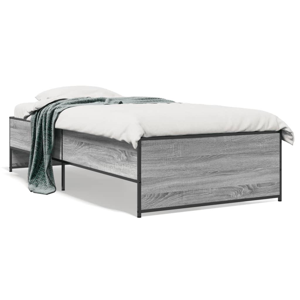 Sengeramme 90x200 cm konstrueret træ og metal grå sonoma-eg
