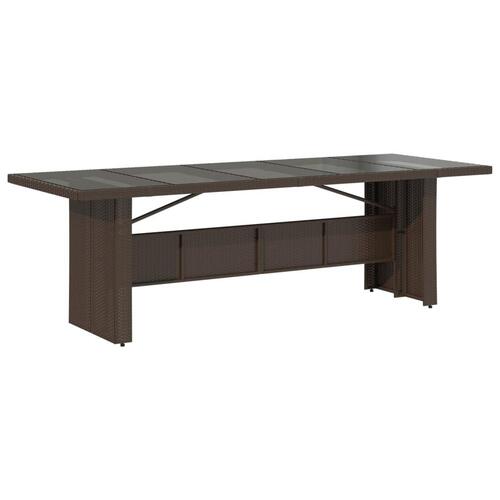 Havebord med glastop 240x90x75 cm polyrattan brun