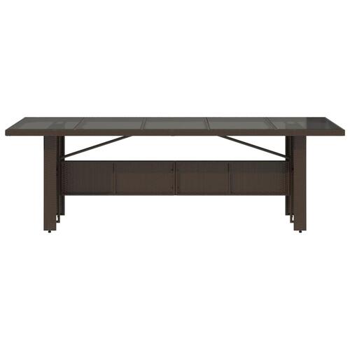 Havebord med glastop 240x90x75 cm polyrattan brun