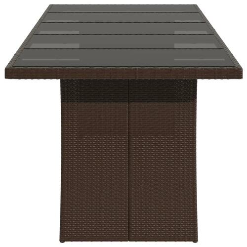 Havebord med glastop 240x90x75 cm polyrattan brun