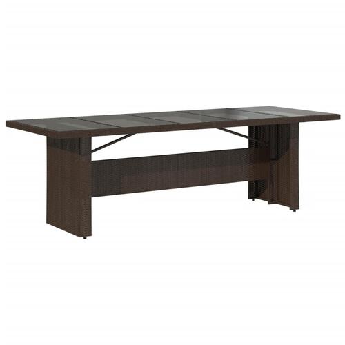 Havebord med glastop 240x90x75 cm polyrattan brun