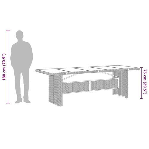 Havebord med glastop 240x90x75 cm polyrattan brun