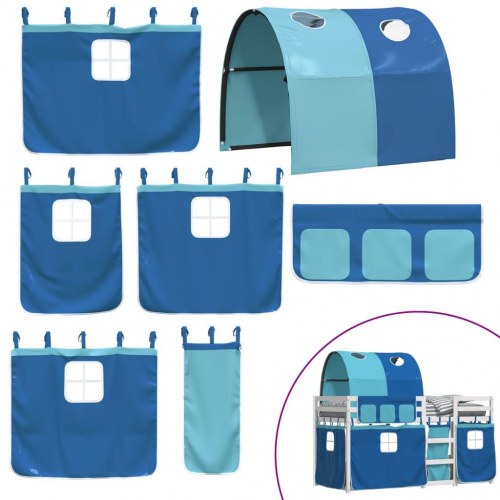 Køjeseng med gardiner 90x200 cm massivt fyrretræ blå