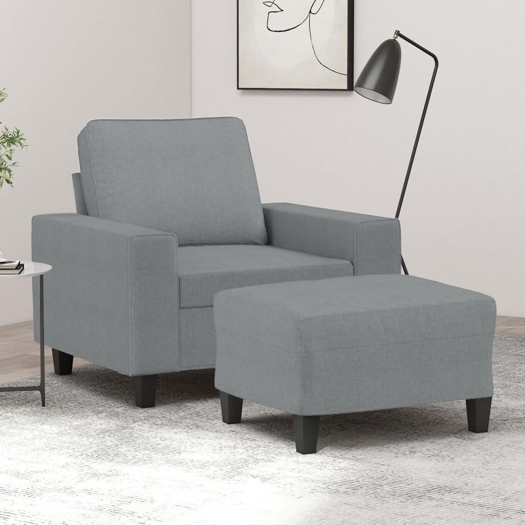 Sofastol med fodskammel 60 cm stof lysegrå