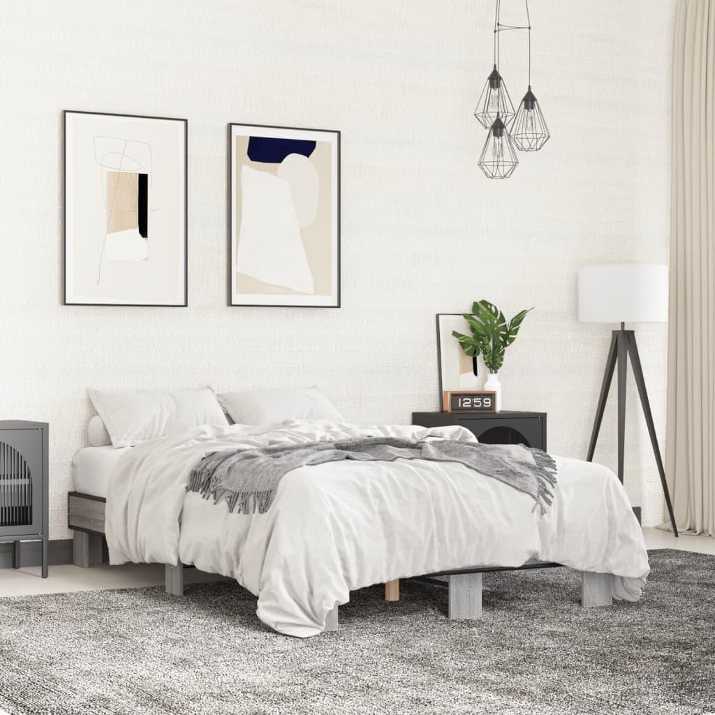 Sengestel 140x200 cm konstrueret træ og metal grå sonoma-eg