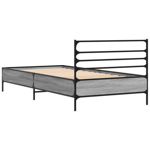 Sengeramme 100x200 cm konstrueret træ og metal grå sonoma-eg