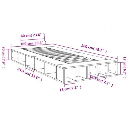 Sengeramme med opbevaring 100x200 cm - konstrueret træ, grå sonoma-eg