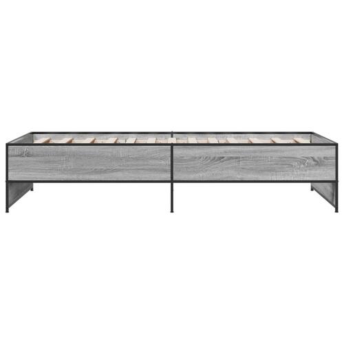 Sengeramme 90x190 cm konstrueret træ og metal grå sonoma-eg