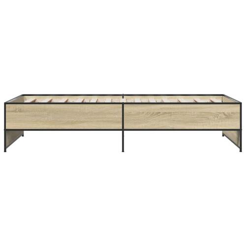 Sengeramme 90x200 cm konstrueret træ og metal sonoma-eg