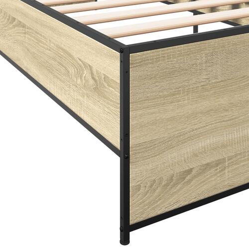 Sengeramme 90x200 cm konstrueret træ og metal sonoma-eg