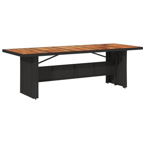 Havebord med akacietop 240x90x75 cm polyrattan sort