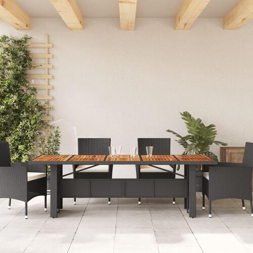 Havebord med akacietop 240x90x75 cm polyrattan sort