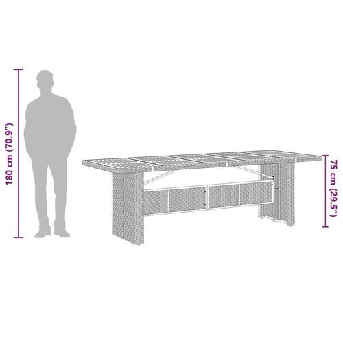 Havebord med akacietop 240x90x75 cm polyrattan sort