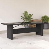 Havebord med glastop 240x90x75 cm polyrattan sort