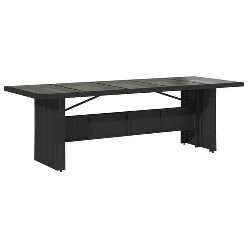Havebord med glastop 240x90x75 cm polyrattan sort