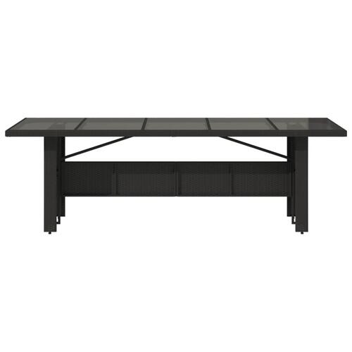 Havebord med glastop 240x90x75 cm polyrattan sort