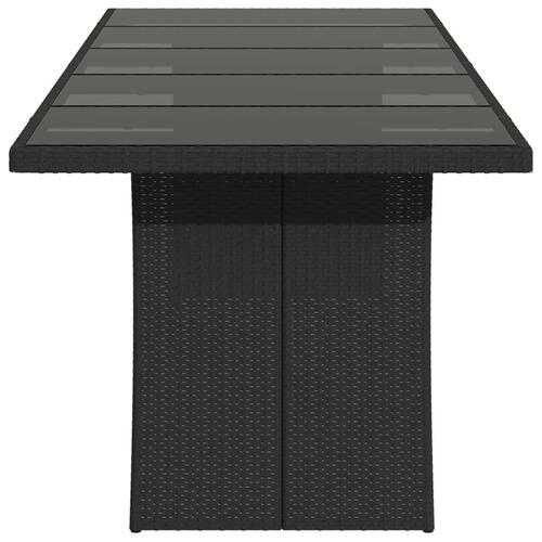 Havebord med glastop 240x90x75 cm polyrattan sort