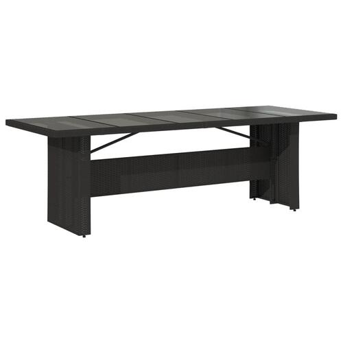 Havebord med glastop 240x90x75 cm polyrattan sort