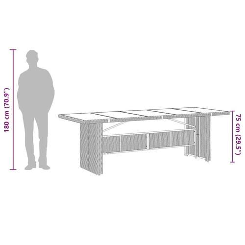 Havebord med glastop 240x90x75 cm polyrattan sort