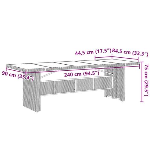 Havebord med glastop 240x90x75 cm polyrattan sort
