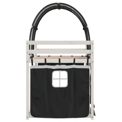 Køjeseng med gardiner 75x190 cm massivt fyrretræ hvid og sort