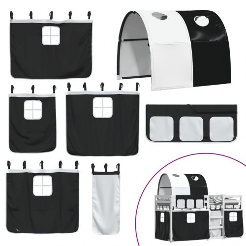 Køjeseng med gardiner 75x190 cm massivt fyrretræ hvid og sort