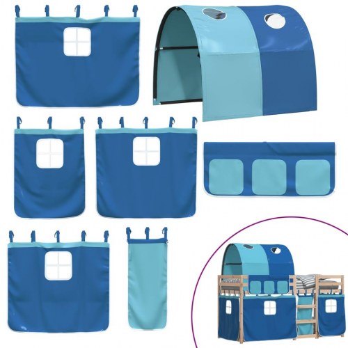 Køjeseng med gardiner 75x190 cm massivt fyrretræ blå