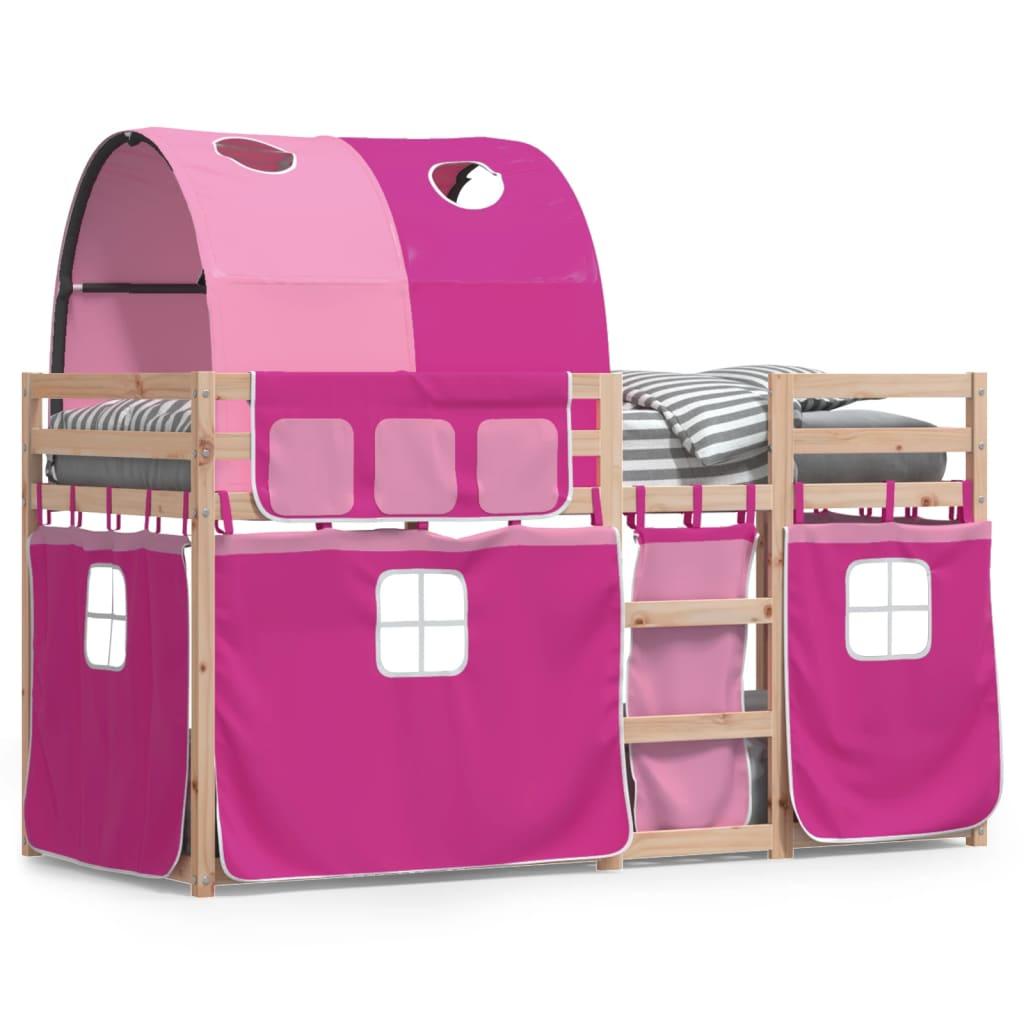 Køjeseng med gardiner 90x190 cm massivt fyrretræ pink billede