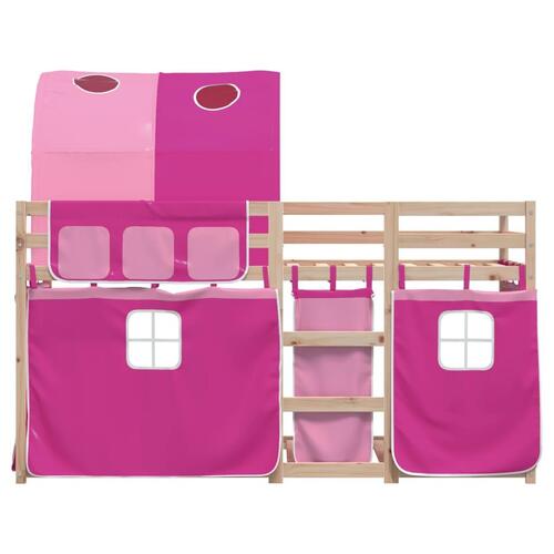 Køjeseng med gardiner 90x190 cm massivt fyrretræ pink