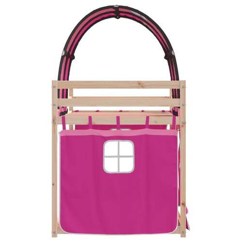 Køjeseng med gardiner 90x190 cm massivt fyrretræ pink