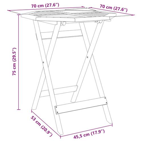 Foldbart havebord Ø70x75 cm massivt akacietræ