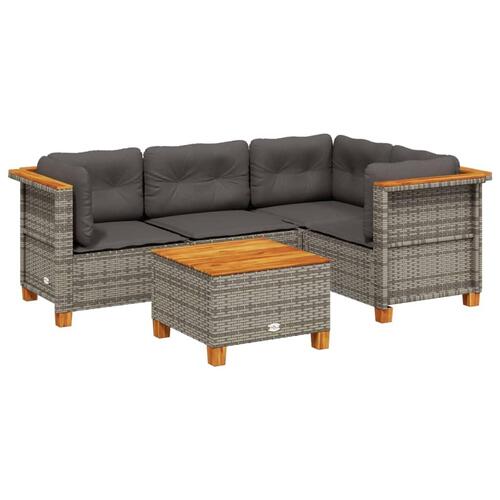 Sofasæt 5 dele med hynder polyrattan grå