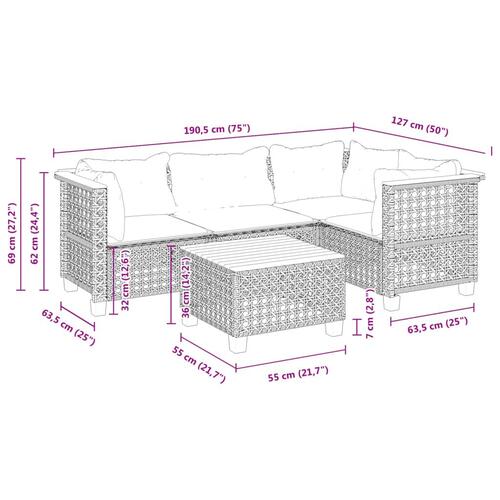 Sofasæt til haven 5 dele med hynder polyrattan sort