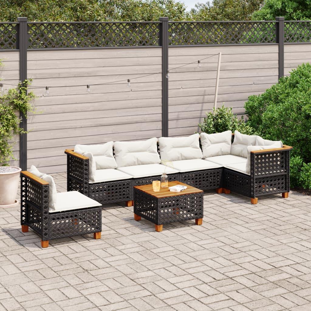 Sofasæt til haven 7 dele med hynder i polyrattan sort billede